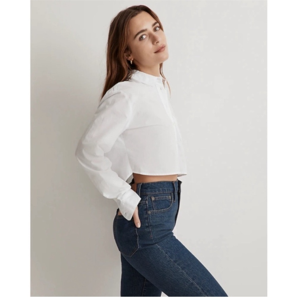 Madewell White Long Sleeve Oversized Oxford Button Down Crop Shirt Top Small